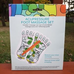 NIB Acupressure Foot Massage Set - Pair Of Socks, Massage Rod & Guide - NEW
